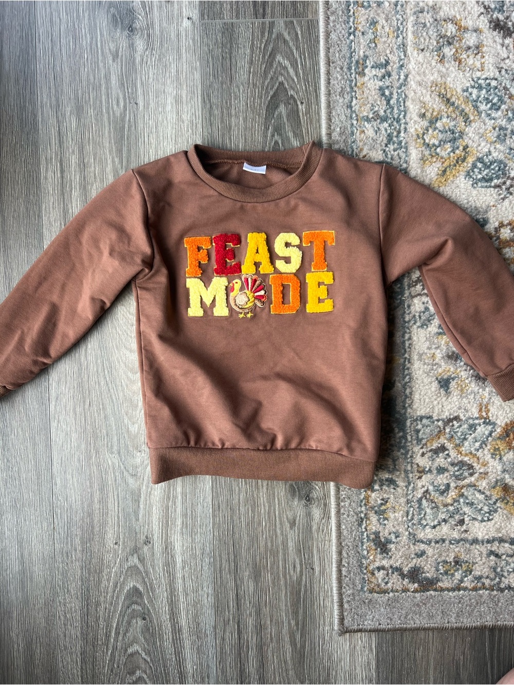 Toddler Boys "Feast Mode" Pullover Sweatshirt Thanksgiving Fall Size 3-4Y